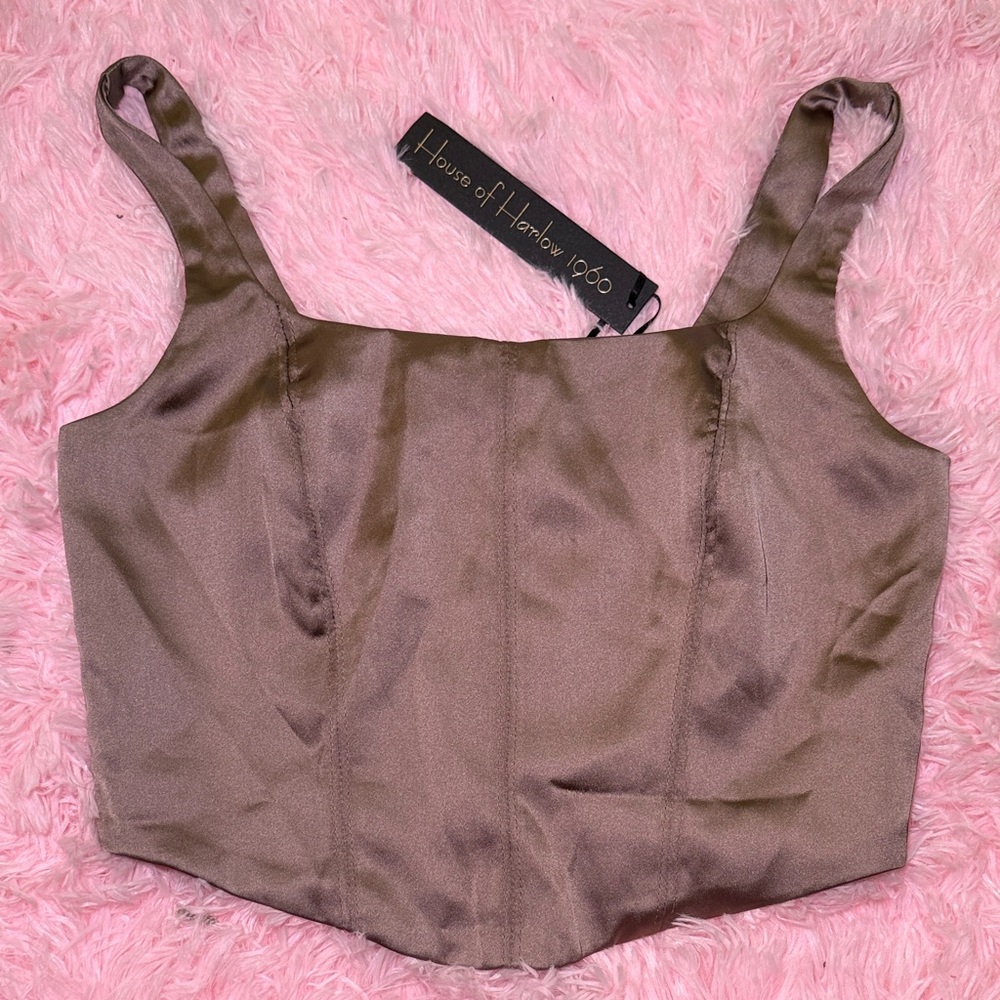 House of Harlow 1960 Bronze Satin Crop Top